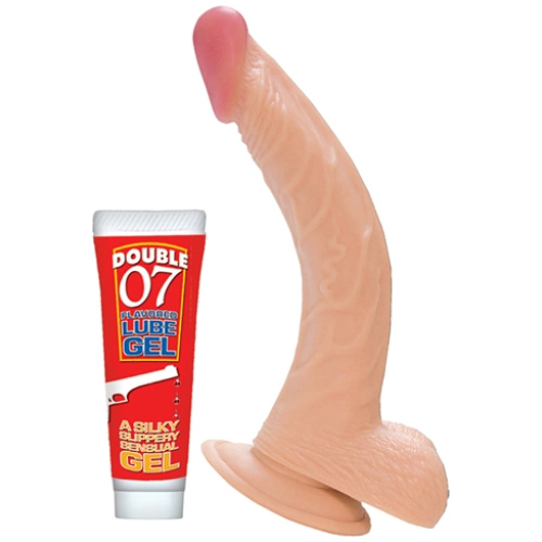 All American Whoppers 8-Inch Curved Dong With Balls and Lube - Flesh