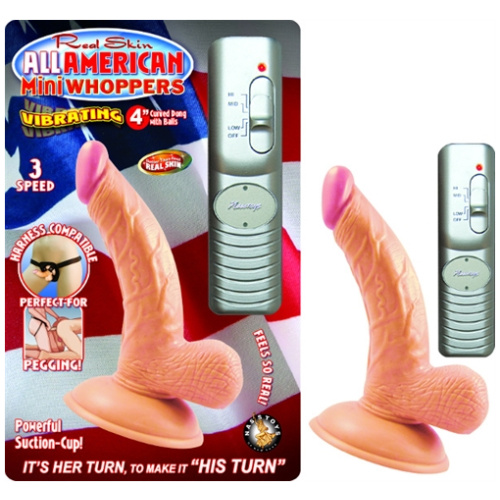 All American Mini Whoppers  Vbrating 4-Inch Curved Dong W/balls-Flesh