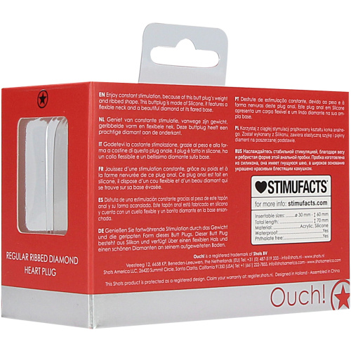 Regular Ribbed Diamond Heart Plug - Red