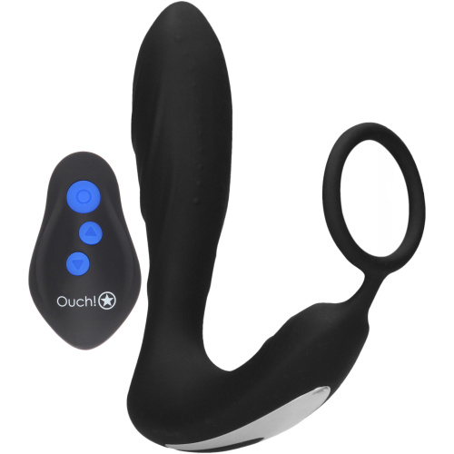 E-Stimulation and Vibration Butt Plug With Cock Ring and Wireless Remote Control - Black