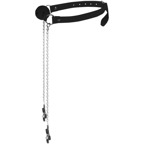 Ball Gag W / Nipple Clamps - Black