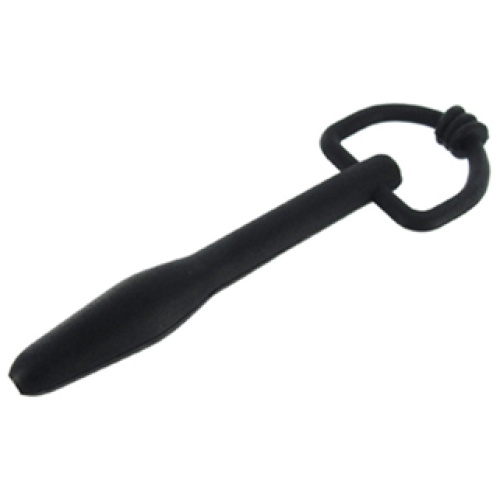 Silicone Cum Thru D Ring Penis Plug - Black