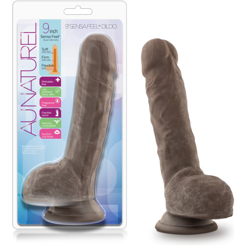 Au Naturel 9 Inch Sensa Feel Dildo - Chocolate