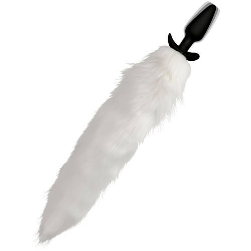 Vibrating White Fox Tail Slender Anal Plug