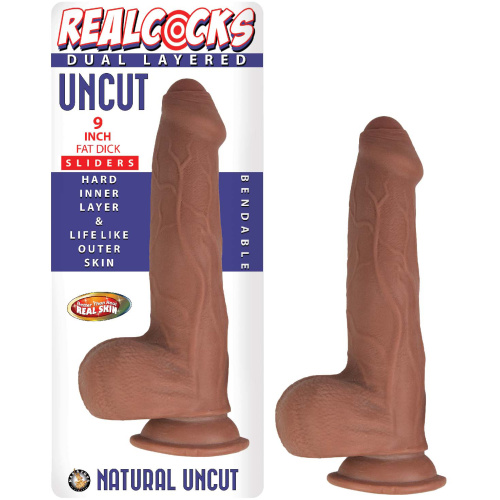 Real Cock Dual Layered Sliders Uncut 9 Inch -  Brown