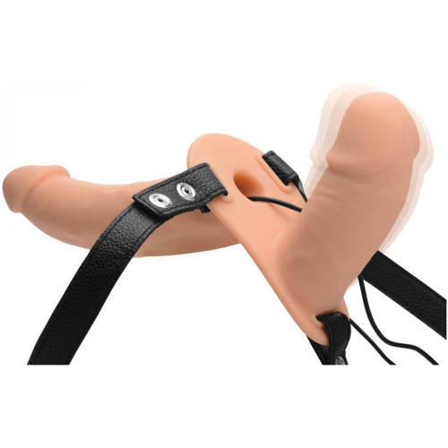 Power Pegger Silicone Vibrating Double Dildo With Harness - Flesh