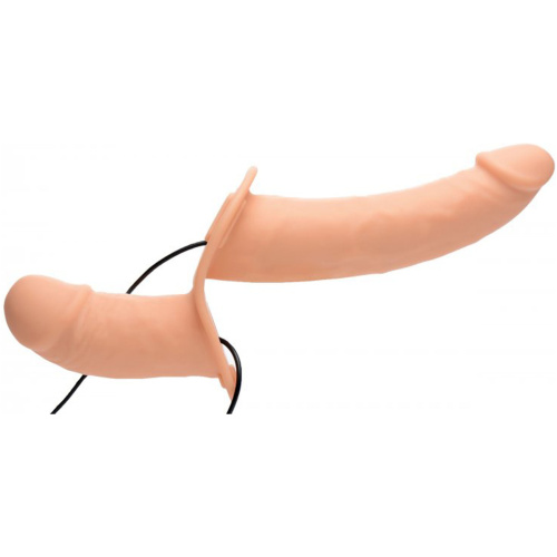 Power Pegger Silicone Vibrating Double Dildo With Harness - Flesh