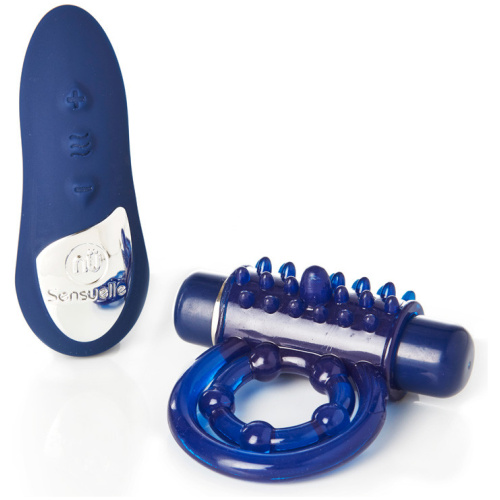 Sensuelle Remote Control 15 Function Rechargeable Bullet Ring - Blue