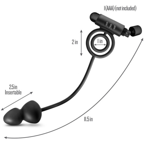 Anal Adventures - Platinum - Silicone Anal Ball With Vibrating C-Ring - Black