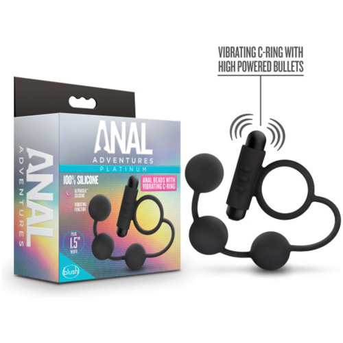 Anal Adventures - Platinum - Silicone Anal Ball With Vibrating C-Ring - Black