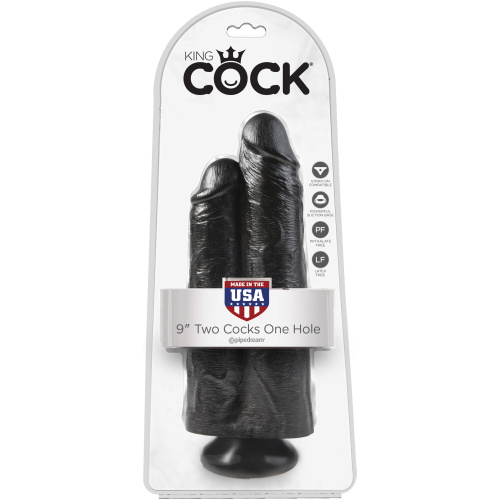 King Cock 9" Two Cocks One Hole - Black
