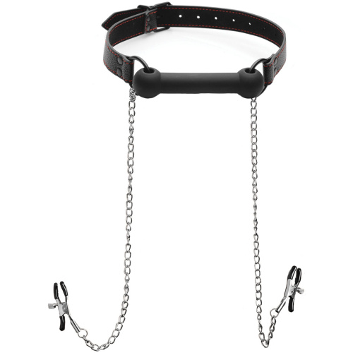 Silicone Bit Gag With Nipple Clamps