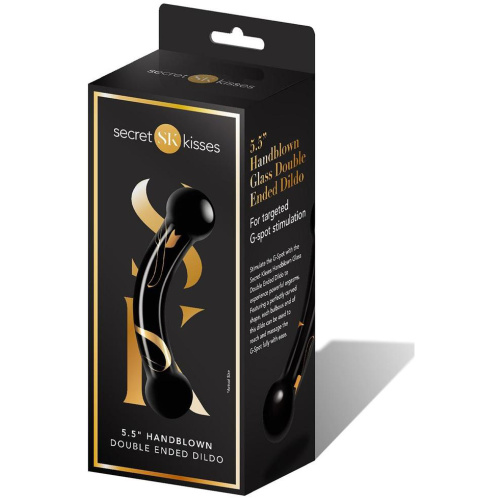 Secret Kisses - 5.5 Inch Handblown Glass Double Ended Dildo - Black