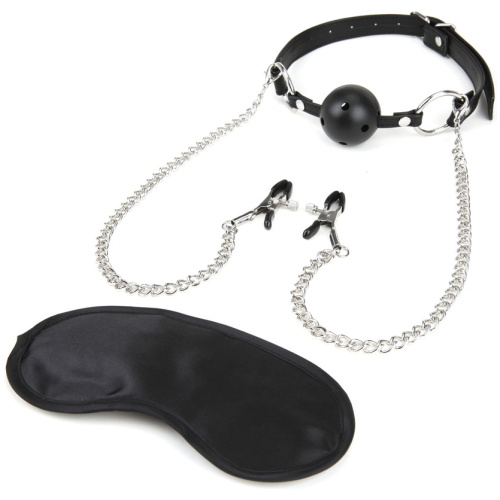 Breathable Ball Gag With Nipple Clamp Chain