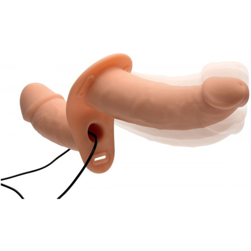 Power Pegger Silicone Vibrating Double Dildo With Harness - Flesh