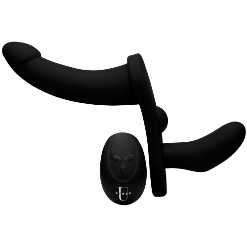 Double Take Black 10x Vibrating Double Penetration Adjustable Strap-On