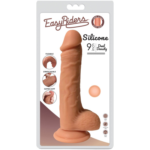 Easy Riders 9 Inch Dual Density Silicone Dildo With Balls - Light