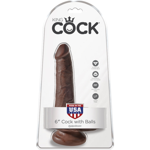 King Cock 6 Inch Cock With Balls - Brown