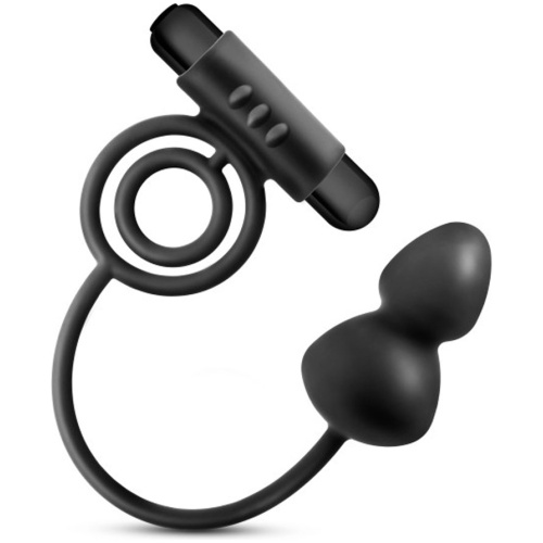 Anal Adventures - Platinum - Silicone Anal Ball With Vibrating C-Ring - Black