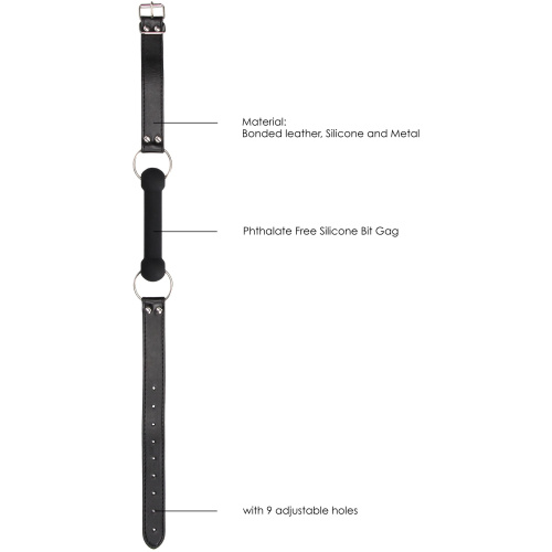 Silicone Bit Gag With Adjustable Bonded Leather  Straps - Black