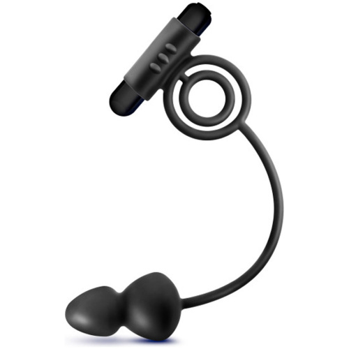 Anal Adventures - Platinum - Silicone Anal Ball With Vibrating C-Ring - Black