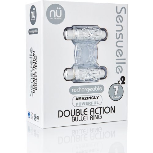 Sensuelle 7 Function Rechargeable Double Action Bullet Ring - Clear
