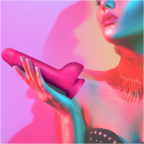 Neo Elite - 9 Inch Silicone Dual Density Cock With Balls - Neon Pink