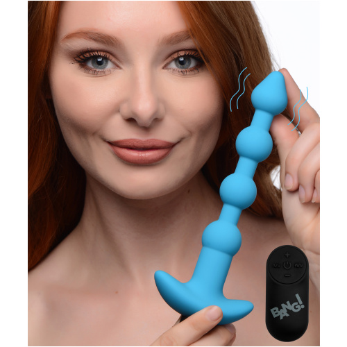 Bang - Vibrating Silicone Anal Beads and Remote Control - Blue