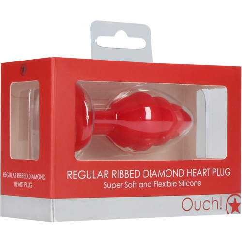 Regular Ribbed Diamond Heart Plug - Red