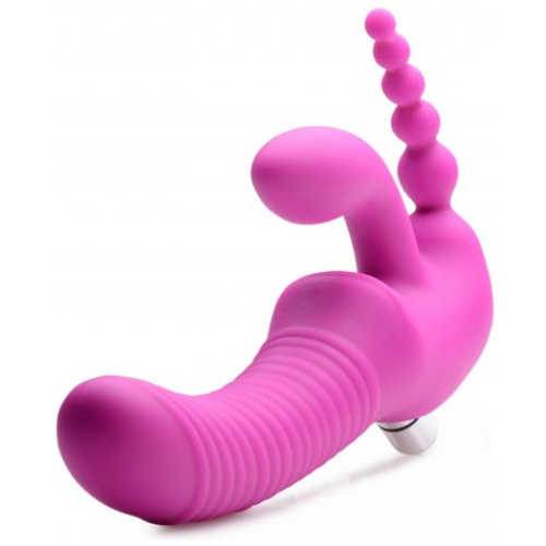 Regal Rider Vibrating Strapless Strap- on Triple G Dildo - Pink