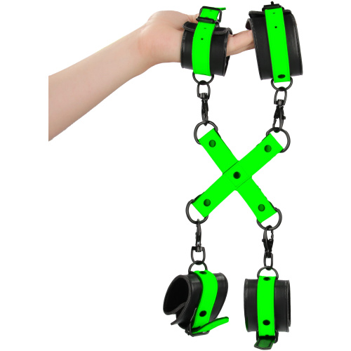 Hand and Ankle Cuffs With Hogtie - Glow in the Dark