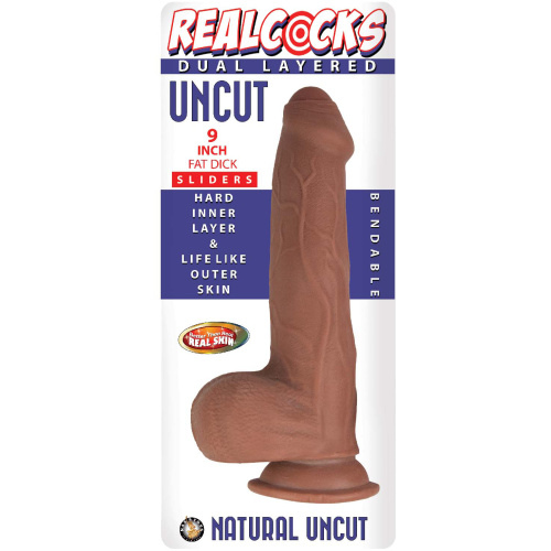 Real Cock Dual Layered Sliders Uncut 9 Inch - Brown