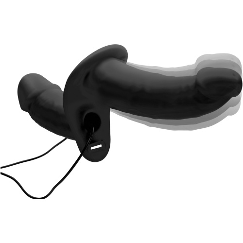 Power Pegger Silicone Vibrating Double Dildo With Harness - Black