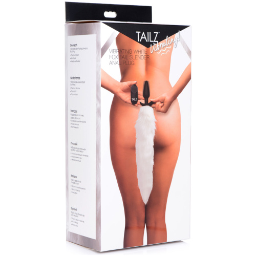 Vibrating White Fox Tail Slender Anal Plug