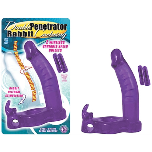 Double Penetrator Rabbit Cock Ring - Purple