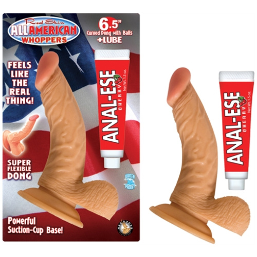 All American Whoppers 6.5-Inch Curved Dong With Balls Lube -Flesh