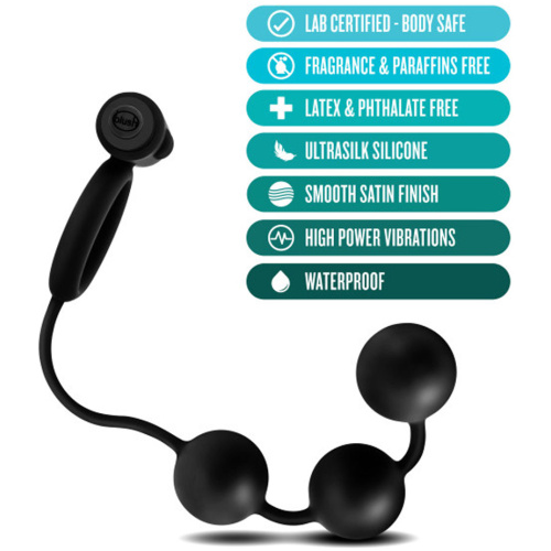 Anal Adventures - Platinum - Silicone Anal Ball With Vibrating C-Ring - Black
