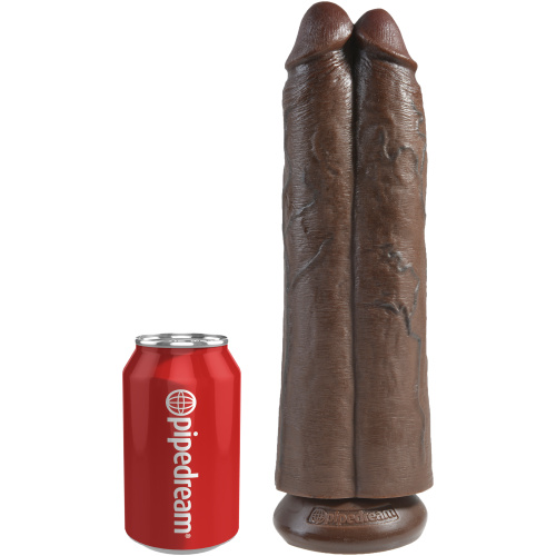King Cock 11" Two Cocks One Hole - Brown
