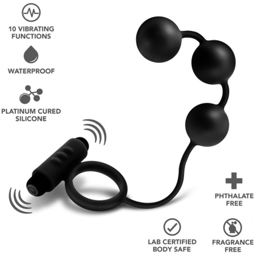 Anal Adventures - Platinum - Silicone Anal Ball With Vibrating C-Ring - Black