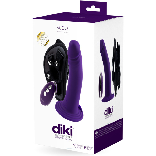 Diki Rechargeable Vibrating Dildo With Harness - Deep Purple
