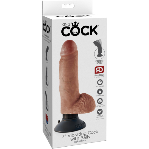 King Cock 7 Inch Vibrating Cock With Balls - Tan