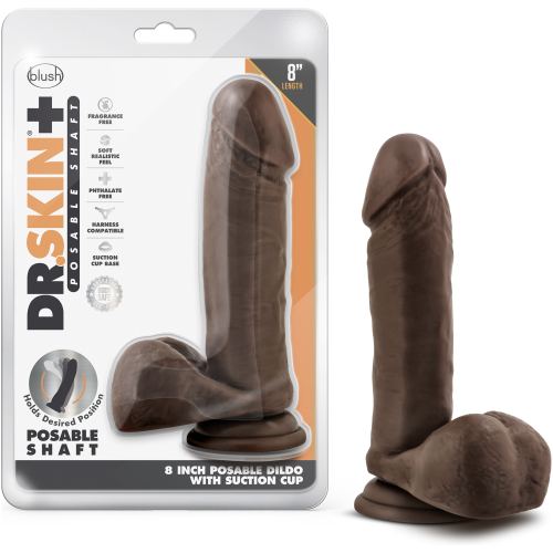 Dr. Skin Plus - 8 Inch Posable Dildo With Balls - Chocolate