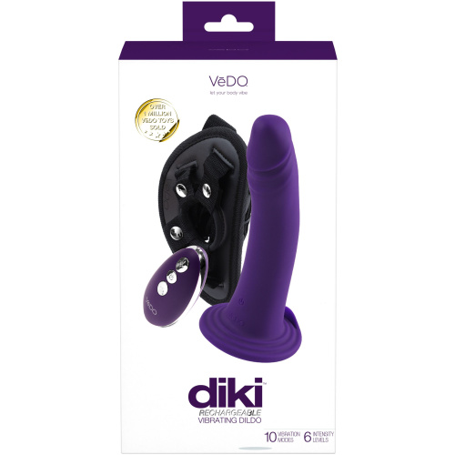 Diki Rechargeable Vibrating Dildo With Harness - Deep Purple