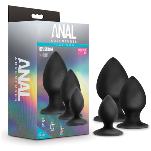 Anal Adventures - Platinum - Silicone Anal Stout  Plug Kit - Black