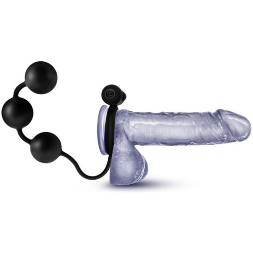 Anal Adventures - Platinum - Silicone Anal Ball With Vibrating C-Ring - Black