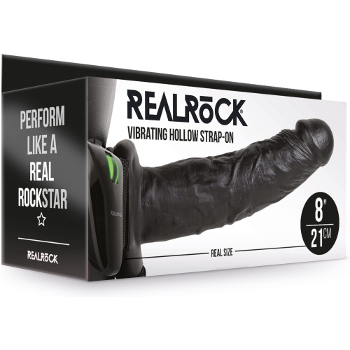 Vibrating Hollow Strap-on No Balls 8 Inch - Black