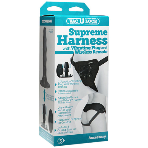 Vac-U-Lock - Supreme Harness With Vibrating Plug - Black