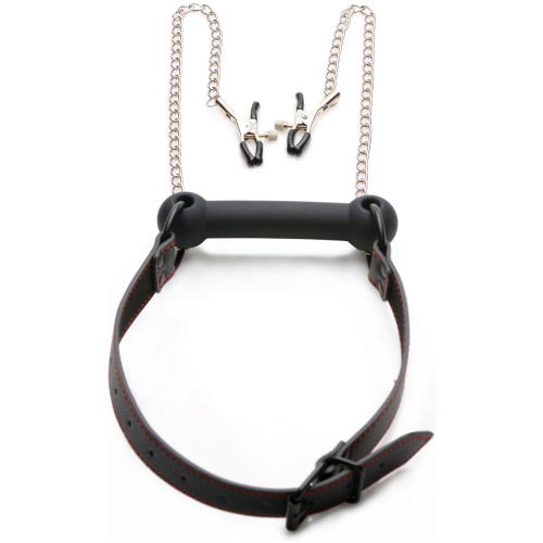 Silicone Bit Gag With Nipple Clamps