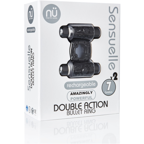 Sensuelle 7 Function Rechargeable Double Action Bullet Ring - Black