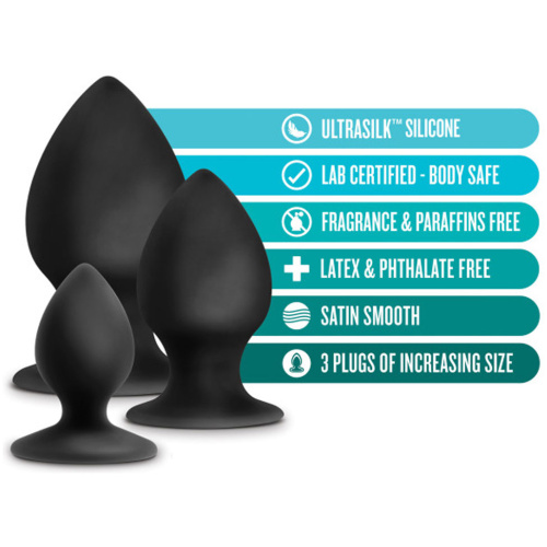 Anal Adventures - Platinum - Silicone Anal Stout Plug Kit - Black